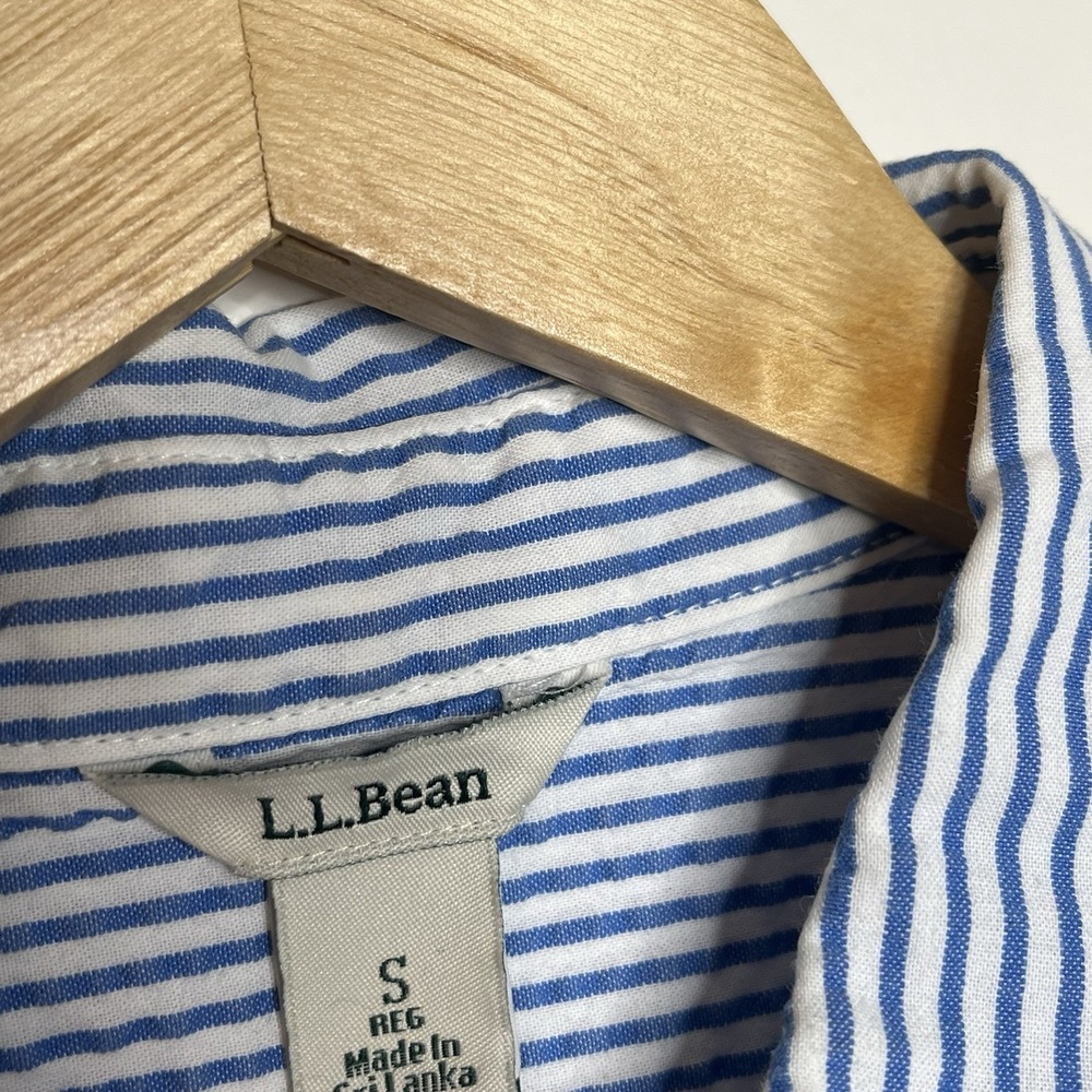 LL Bean Seersucker Striped Shirt Blue Womens Small Preppy Nautical Fisherman - Picture 4 of 7